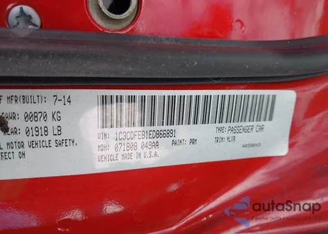 2014 Dodge Dart Gt из США, поврежденный, VIN 1C3CDFEB1ED866891